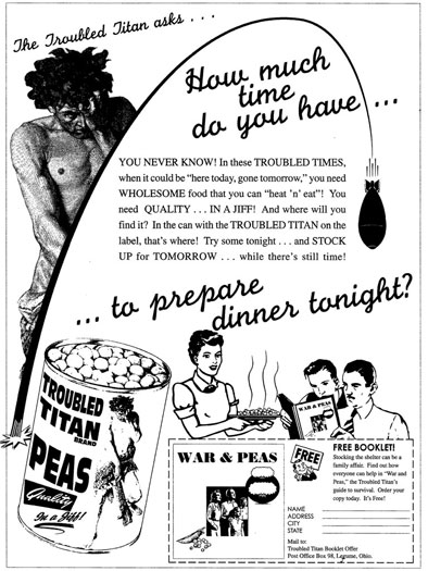 Advertisement for Troubled Titan Peas